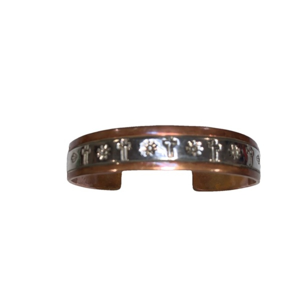 ROBERT LITTLE vintage RARE STERLING SILVER & COPPER‎ Crosses CUFF BRACELET